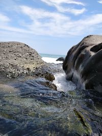 Rocks in sea against sky