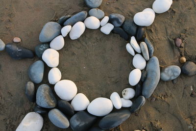 High angle view of stones on shore