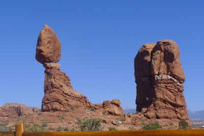 Scenic view of rock formations against blue sky