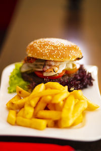 Close-up of burger on plate