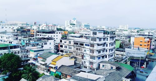 High angle view of buildings against sky