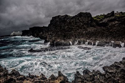 Scenic view of sea against cloudy sky