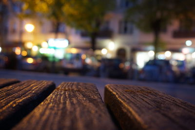 Close-up of illuminated wood at night