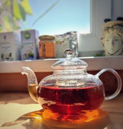 Close-up of tea cup on table