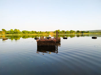 Scenic view of lake against clear sky