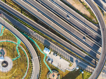 High angle view of highway amidst road in city