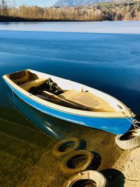 Panoramic view of boats moored on beach