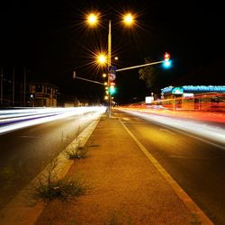 Light trails on road at night