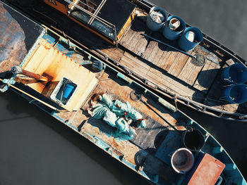 High angle view of nautical vessel moored in water