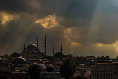 Panoramic view of buildings in city against sky