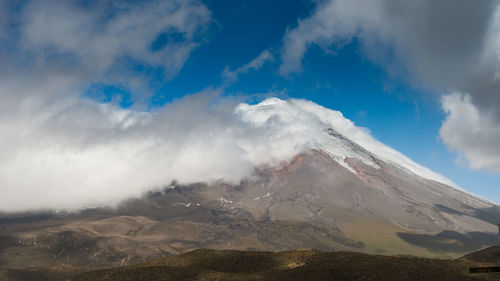 Scenic view of mountains against cloudy sky