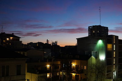 Low angle view of buildings at night