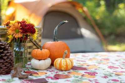 Close-up of pumpkins on table