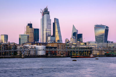 Modern buildings in city at waterfront