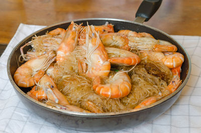 High angle view of seafood in plate on table