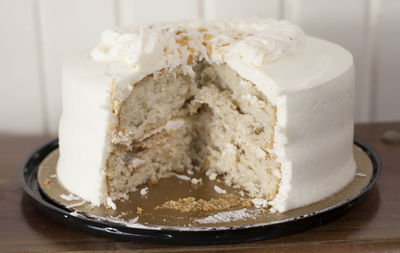 Close-up of cake in plate on table