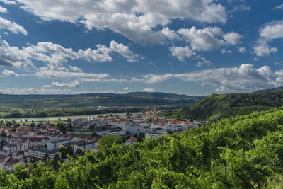 High angle view of townscape against sky