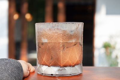 Close-up of drink in glass on table