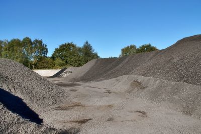 Scenic view of land against clear blue sky