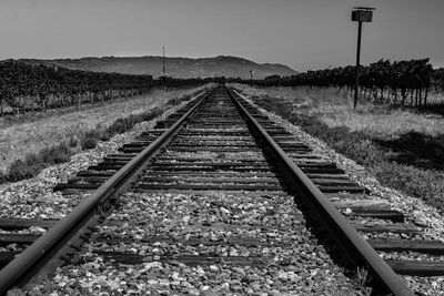 Railroad track against clear sky