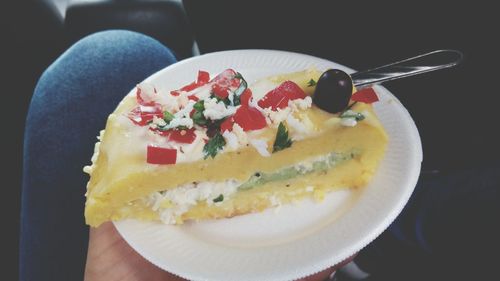 High angle view of dessert in plate