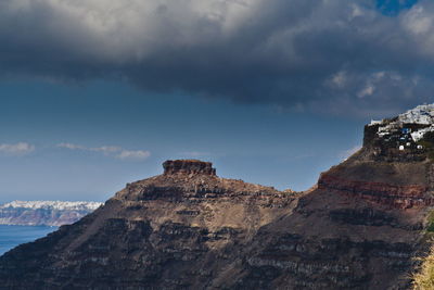 Low angle view of rock formations against sky