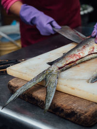 Close-up of hand holding fish