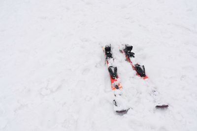 High angle view of snow covered field