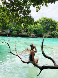 Enjoying the stunning view of weekuri lagoon