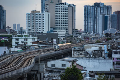 High angle view of buildings in city