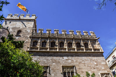 Low angle view of building against blue sky