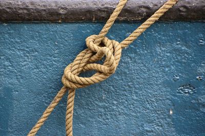 Close-up of rope tied on boat