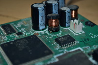 Close-up of circuit board on table