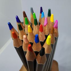 High angle view of multi colored pencils on table