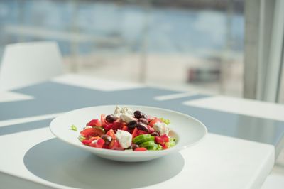 High angle view of breakfast served on table