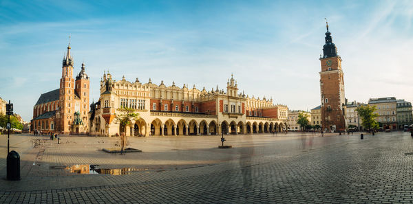 Long exposure panoramic view of krakow market square, poland.