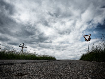 Surface level of road against sky