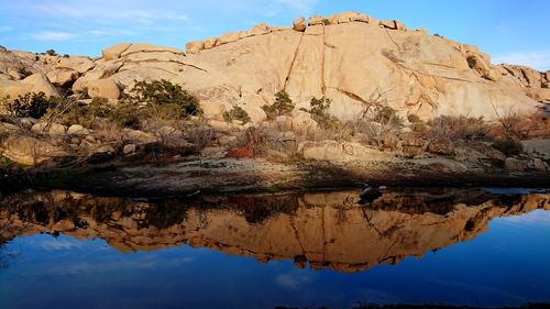 Reflection of rock formations in water