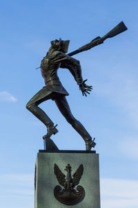 Low angle view of angel statue against sky