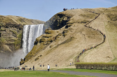 Skogafoss waterfall and staircase in iceland