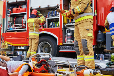 Rescuers provide first aid to the human dummy