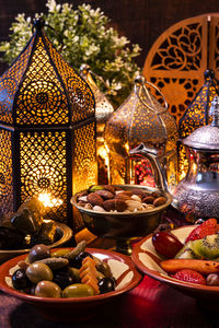 Close-up of fruits served on table