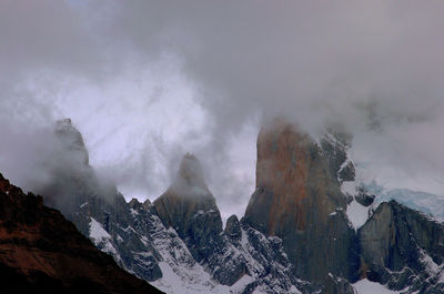 Panoramic view of snowcapped mountains against sky