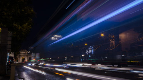 Light trails on road at night