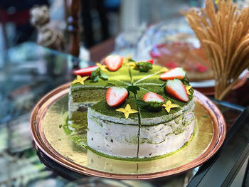 High angle view of vegetables in glass on table