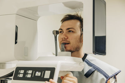 Patient having dental imaging in clinic