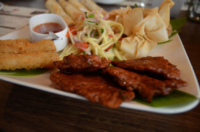 Close-up of food served in plate