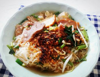 High angle view of meal served in bowl