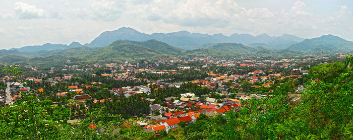 High angle view of townscape against sky