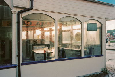 Buildings seen through glass window